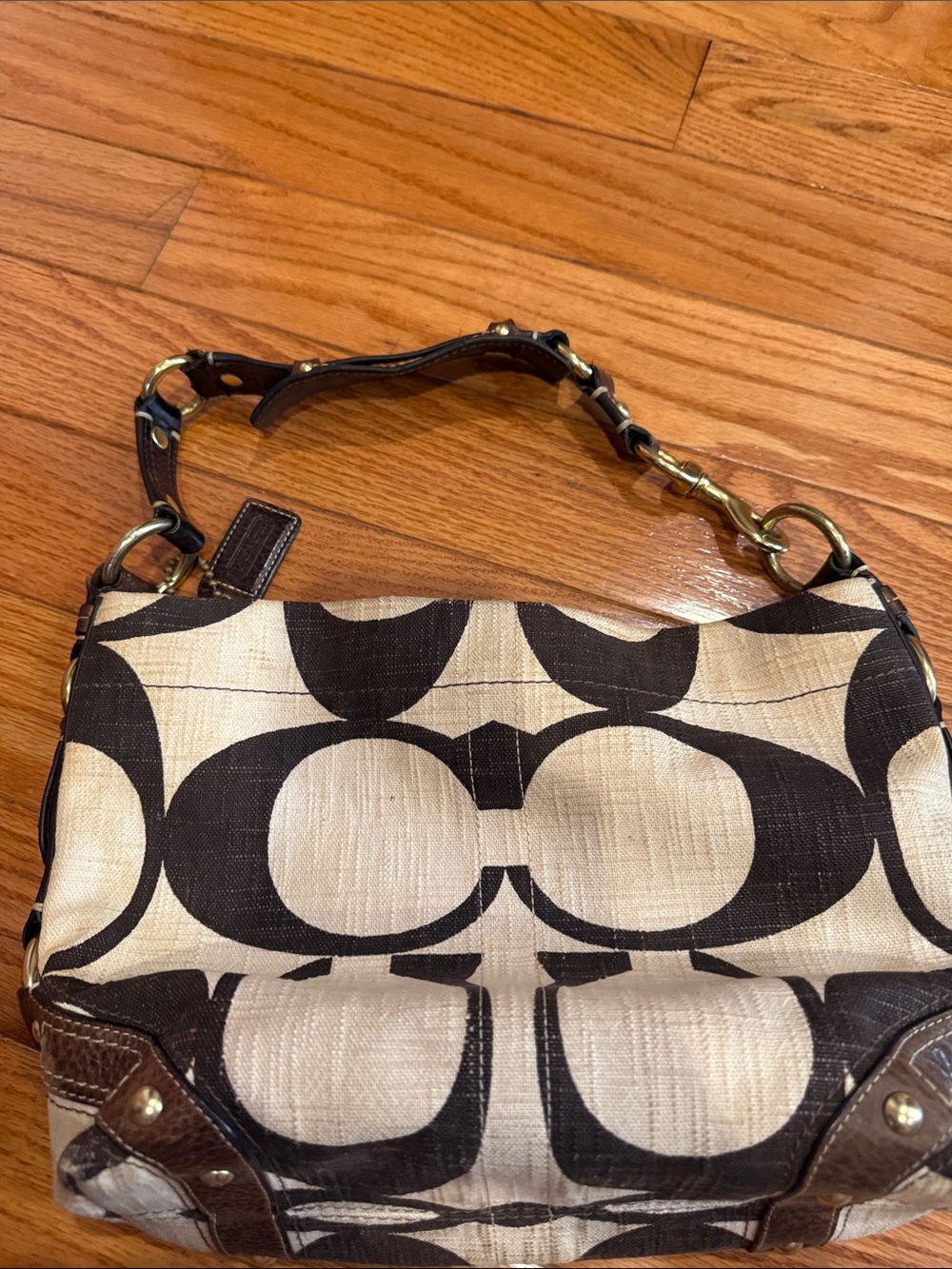 Coach Canvas Shoulder Bag in Brown and Cream